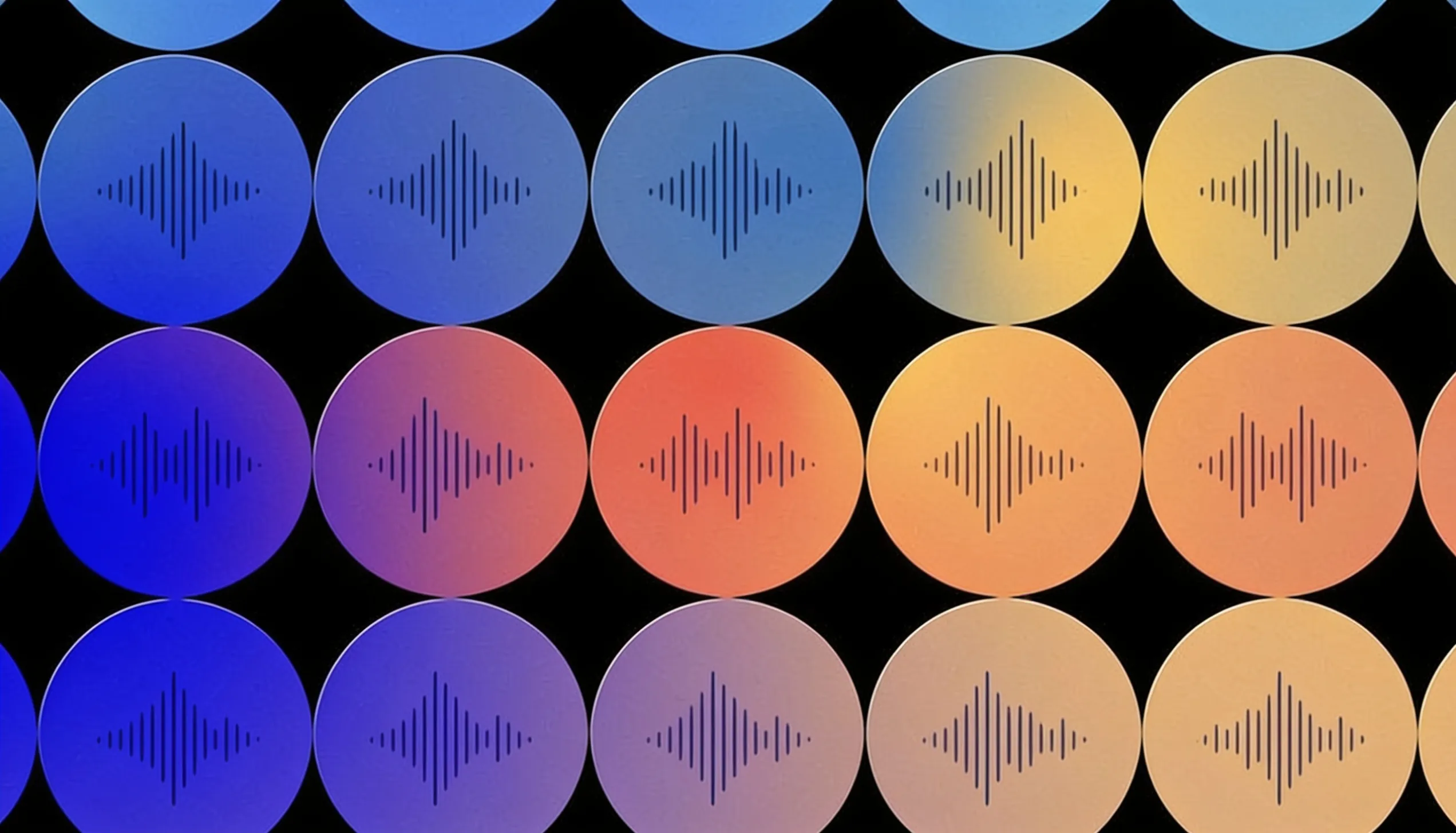 A grid of gradient circles, each holding a small voice waveform